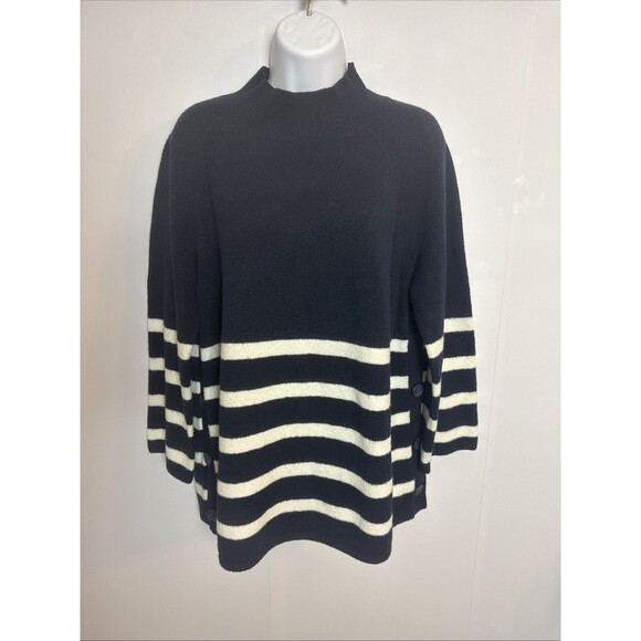 Loft Womens Large Stripe Navy White Sweater Buttons Nautical Coastal Preppy - Picture 1 of 8